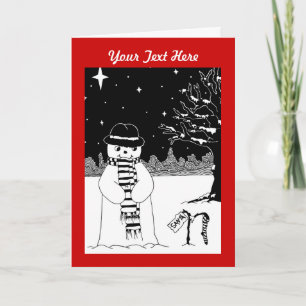 snowman with scarf and hat black and white xmas holiday card