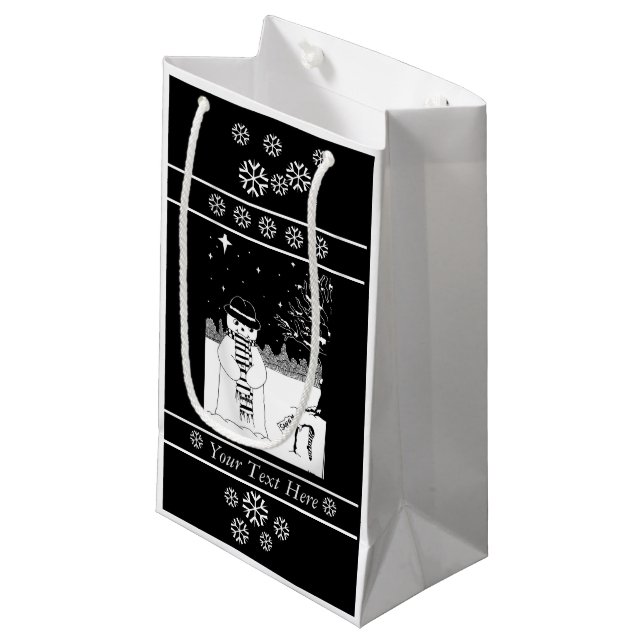 snowman with scarf black and white christmas small gift bag (Front Angled)