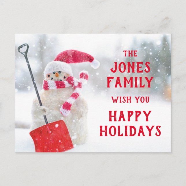 Snowman With Shovel Postcard (Front)