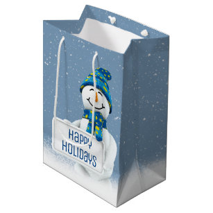 Snowman with Sign in Snow Medium Gift Bag
