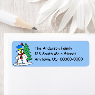 Snowman with snow and Pine Tree