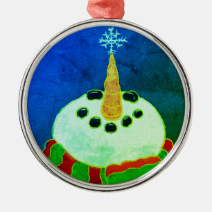 Snowman with Snowflake Abstract Art Metal Tree Decoration