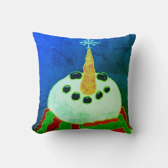 Snowman with Snowflake Abstract Christmas Art Cushion (Front)