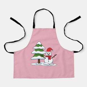 Snowman with Snowy Pine Tree Apron