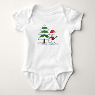 Snowman with Snowy Pine Tree Baby Bodysuit