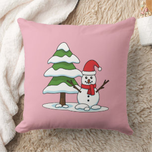 Snowman with Snowy Pine Tree Cushion