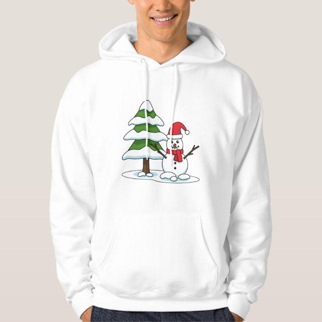 Snowman with Snowy Pine Tree Hoodie (Front)
