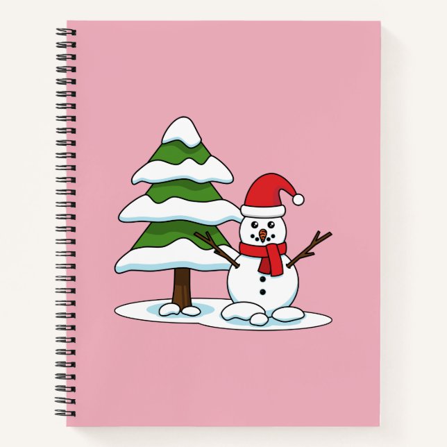 Snowman with Snowy Pine Tree Notebook (Front)