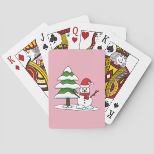 Snowman with Snowy Pine Tree Playing Cards