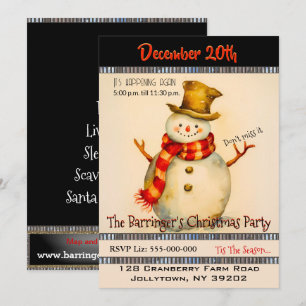 Snowman with Top Hat Christmas Party Invitation
