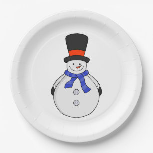 Snowman with top hat paper plate