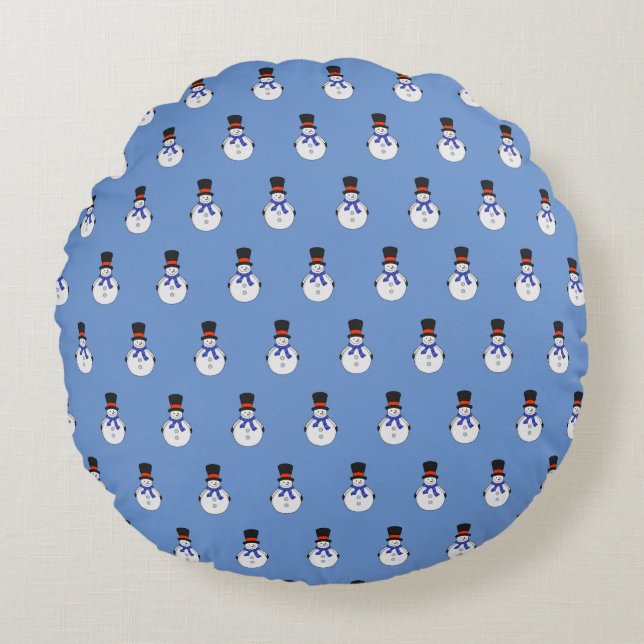 Snowman with top hat round cushion (Front)