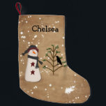 Snowman With Tree Christmas Stocking<br><div class="desc">This Snowman With Tree Christmas Stocking would fit nicely with a primitive or country holiday decor. Customise it with your own name or text.</div>