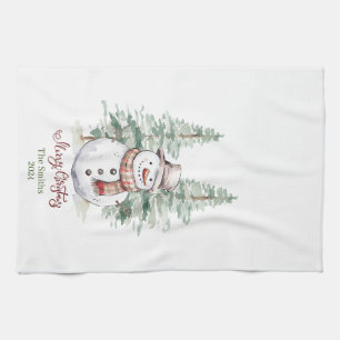 Snowman with Trees Personalised Kitchen Towel