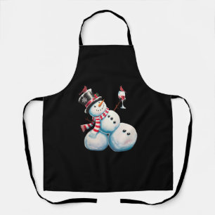 Snowman With Wine Christmas Funny Xmas Gift Apron