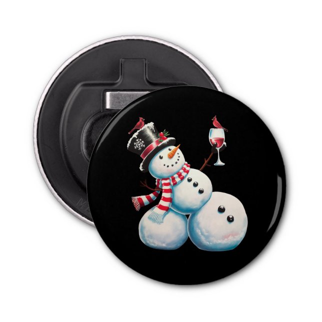 Snowman With Wine Christmas Funny Xmas Gift Bottle Opener (Front)