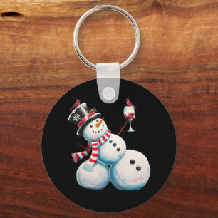 Snowman With Wine Christmas Funny Xmas Gift Key Ring