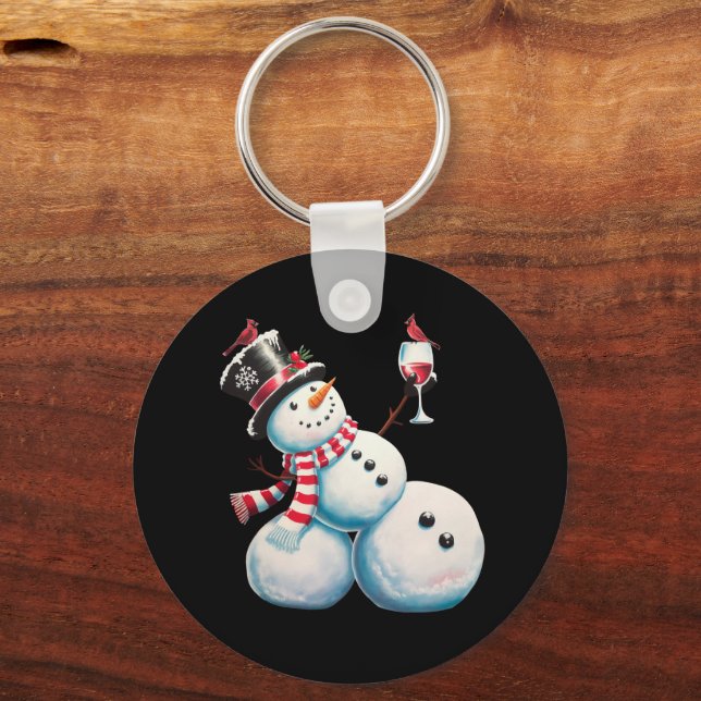Snowman With Wine Christmas Funny Xmas Gift Key Ring (Front)