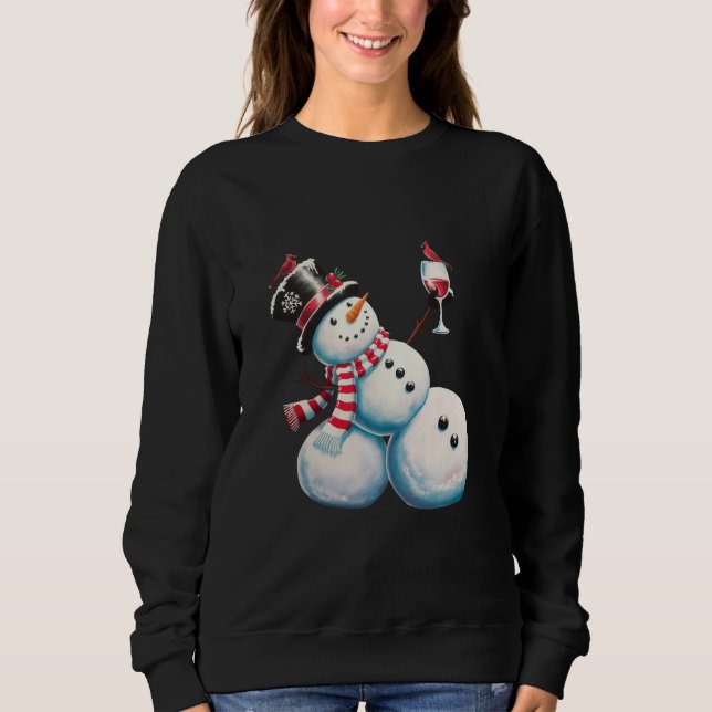 Snowman With Wine Christmas Funny Xmas Gift Sweatshirt (Front)