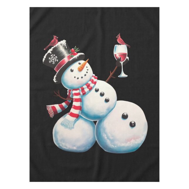 Snowman With Wine Christmas Funny Xmas Gift Tablecloth (Front)