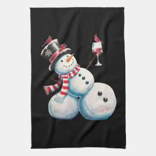 Snowman With Wine Christmas Funny Xmas Gift Tea Towel