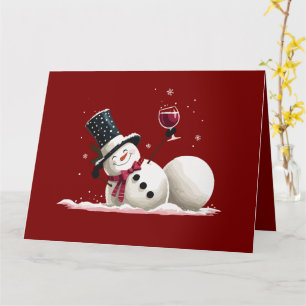 Snowman With Wine Christmas Gift Xmas Holiday Card