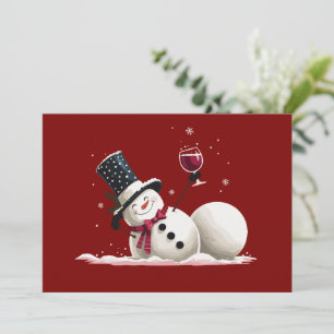 Snowman With Wine Christmas Gift Xmas Holiday  Invitation