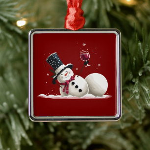 Snowman With Wine Christmas Gift Xmas Holiday  Metal Tree Decoration
