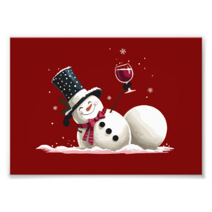 Snowman With Wine Christmas Gift Xmas Holiday  Photo Print