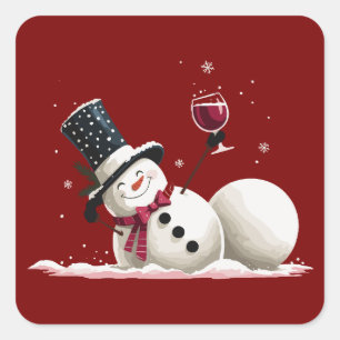 Snowman With Wine Christmas Gift Xmas Holiday  Square Sticker
