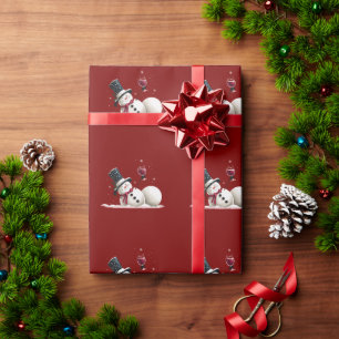 Snowman With Wine Christmas Gift Xmas Holiday Wrapping Paper