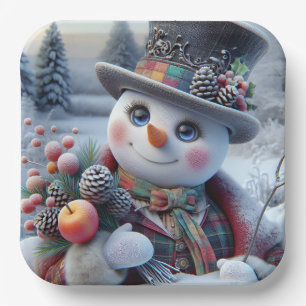  Snowman with Winter Bouquet, Christmas, Author Na Paper Plate