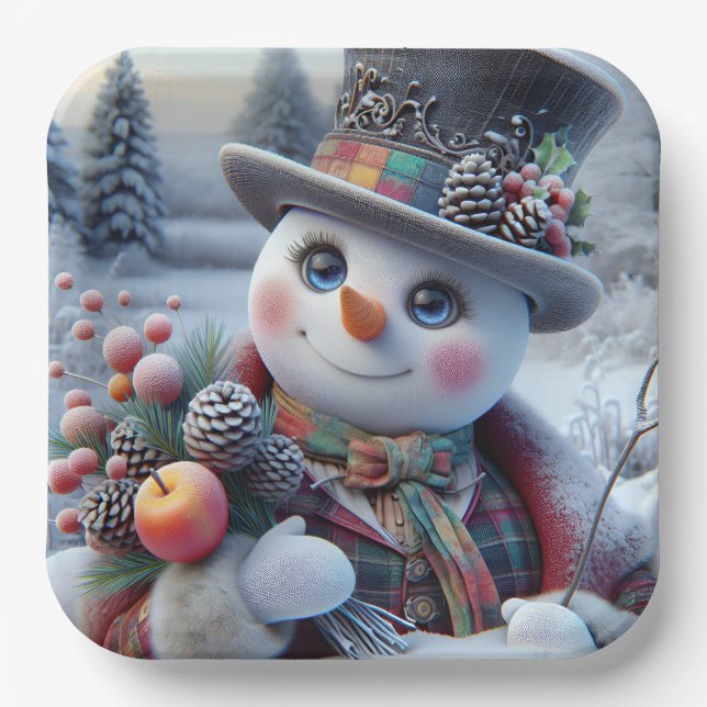 Snowman with Winter Bouquet, Christmas, Author Na Paper Plate (Front)