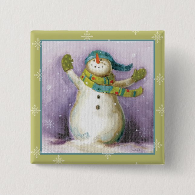 Snowman with Winter Mittens 15 Cm Square Badge (Front)