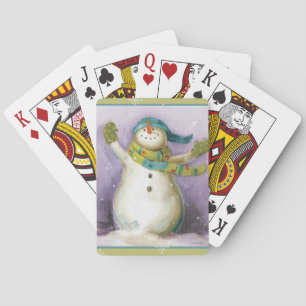Snowman with Winter Mittens Playing Cards