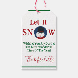 Snowman Wonderful Time Year PERSONALIZE Name Gift Tags