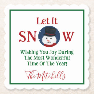 Snowman Wonderful Time Year PERSONALIZE Name Paper Coaster