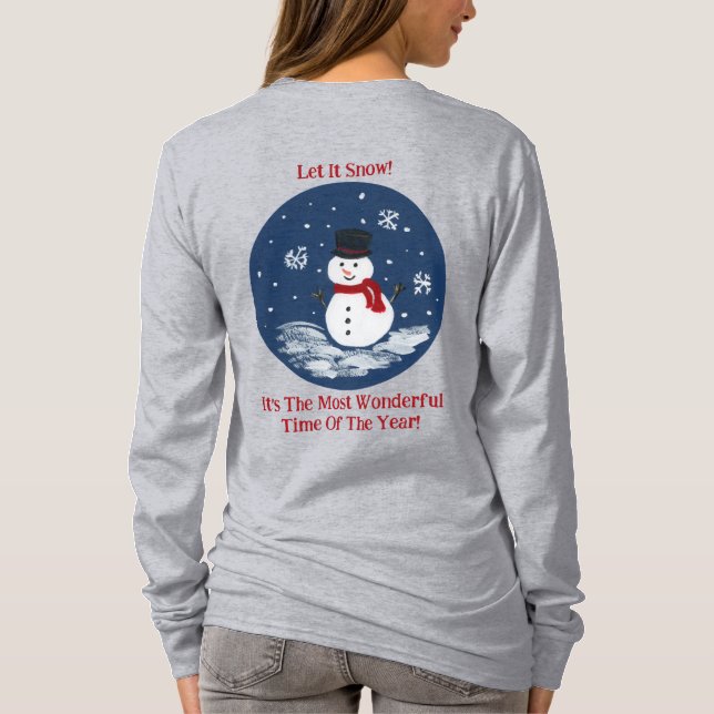Snowman Wonderful Time Year PERSONALIZE  T-Shirt (Back)