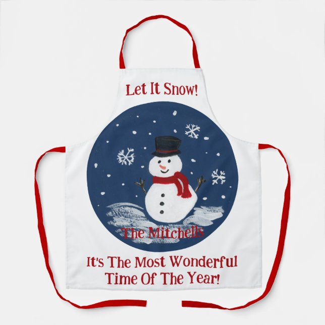Snowman Wonderful Time Year Unisex PERSONALIZE  Apron (Front)