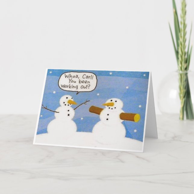 Snowman Working Out Logs Greeting Card (Front)
