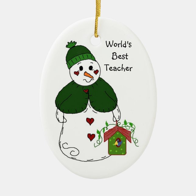 Snowman World's Best Teacher Ceramic Tree Decoration (Front)