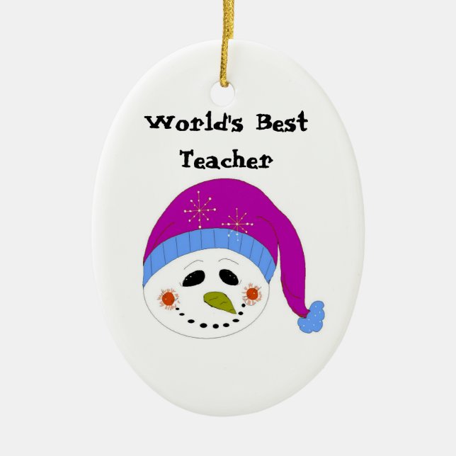 Snowman World's Best Teacher Ceramic Tree Decoration (Front)