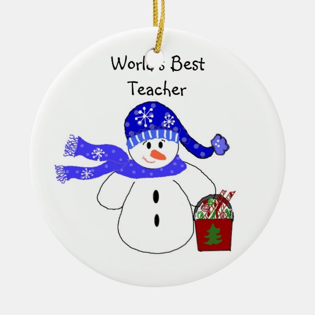 Snowman World's Best Teacher Ceramic Tree Decoration (Front)