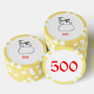Snowman yellow 500 striped poker chip
