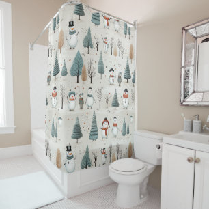 Snowman's and trees shower curtain