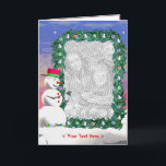 Snowman's Christmas (photo frame) (tall) Holiday Card<br><div class="desc">Greeting card with my original image of a snowman celebrating Christmas by decorating your photo!</div>