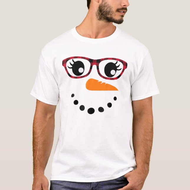Snowmans Faces Carrot Nose Eyelashes Leopard Glass T-Shirt (Front)