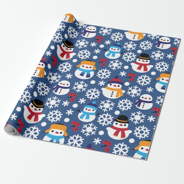 Snowmans & Snowflakes Seamless Pattern Wrapping Paper (Unrolled)