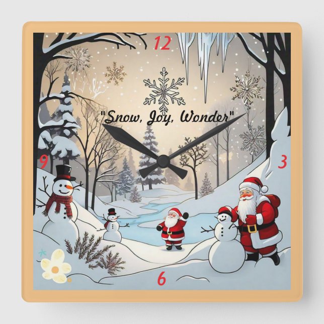 "Snowman's Winter Home" Square Wall Clock (Front)