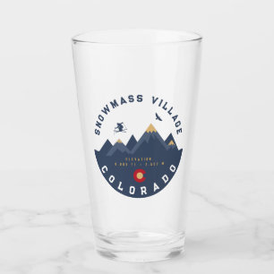Snowmass Colorado Flag Retro Sunset Ski Souvenirs Glass